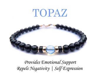 Mens Bracelet, Topaz Bracelet, Birthstone Bracelet, Beaded Bracelet, London Blue Gemstone Bracelet Father and Son November Birthday Gift