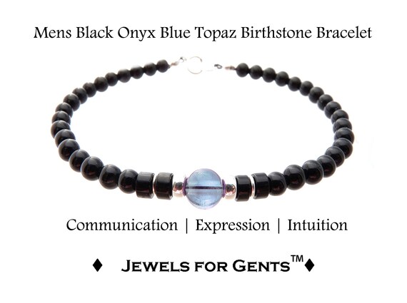 Mens Blue Topaz Bracelet November Birthstone Jewelry Handmade