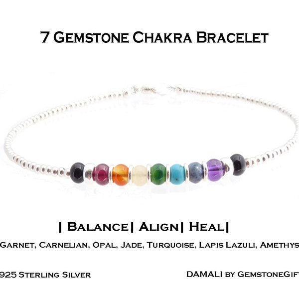 Genuine 7 Stone Chakra Anklet Sterling Silver Authentic Gemstone Real Healing Crystals Intention Chakra Bracelets for Women XL Plus Sizes