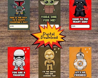 Star Wars Valentine's Day Cards, Kid Valentine's Classroom Exchange, Valentine's Gift Tag, Printable, Instant Download