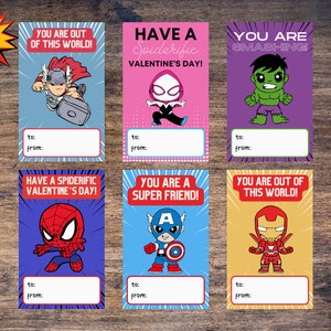 Tarjetas de superhéroes para el día de San Valentín, intercambio de San Valentín para niños en el aula, etiqueta de regalo de San Valentín, imprimible