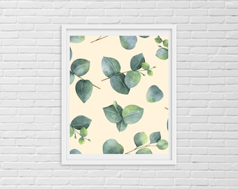 Eucalyptus Green Leaf Wall Art Poster, Digital Download