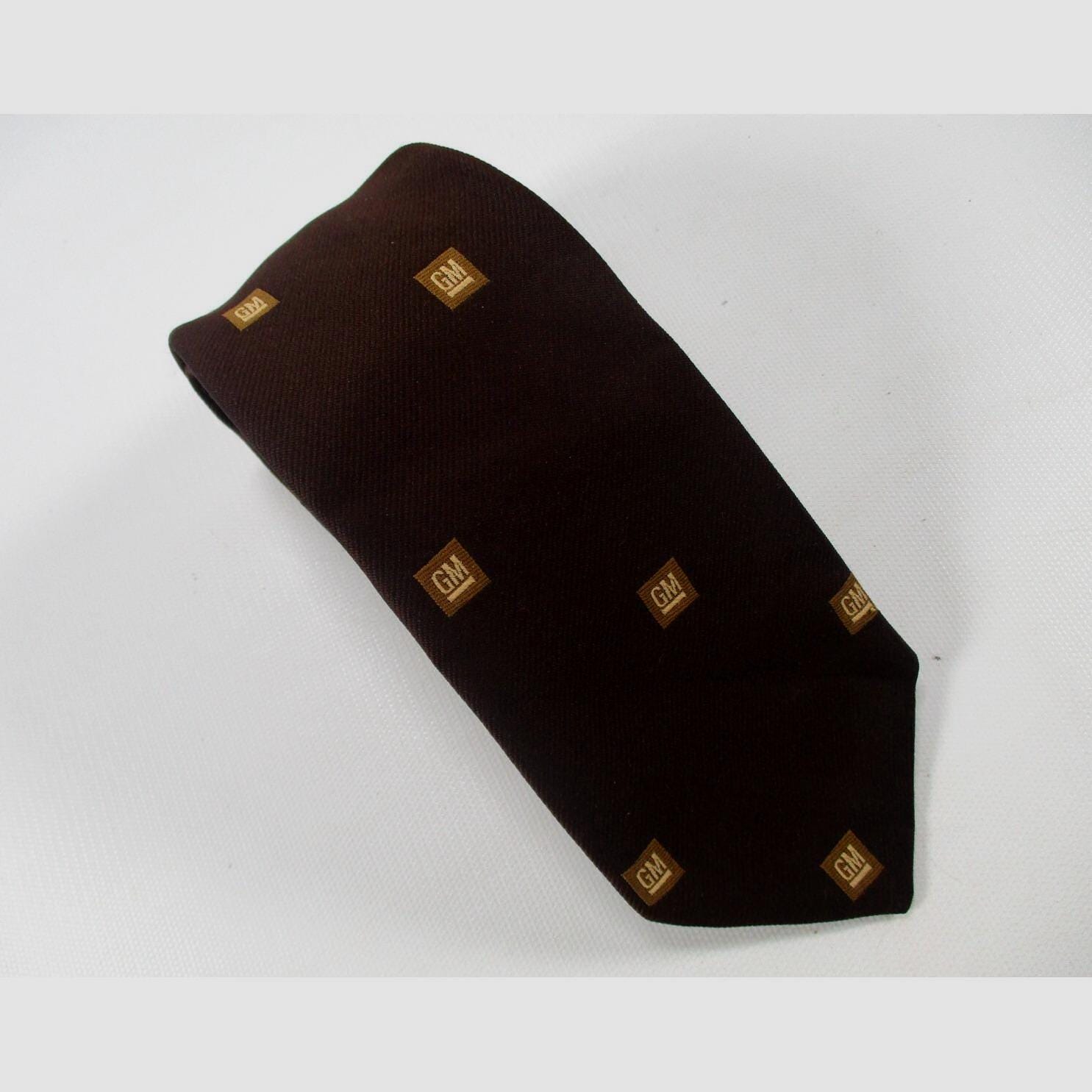 Vintage General Motors GM Logo Necktie - Brown & Gold Executive Auto Memorabilia