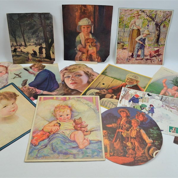 Lot of 14 Cut Out Color Picture Pages From Vintage Magazines 1930's