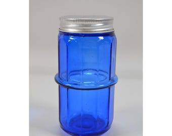 Vintage Cobalt Blue Hoosier Mission Style Ribbed Spice Shaker Rack Jar