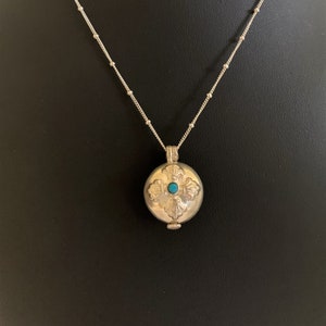 Petite Sterling silver locket hand made in Nepal on Sterling silver chain with lobster clasp, tiny blue stone, lightweight pendant necklace image 3