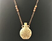 Butterfly ceramic bottle jar container vessel necklace with druzy agate stones on antiqued copper chain, holds essential oils, sand, ash