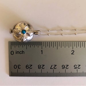 Petite Sterling silver locket hand made in Nepal on Sterling silver chain with lobster clasp, tiny blue stone, lightweight pendant necklace image 8