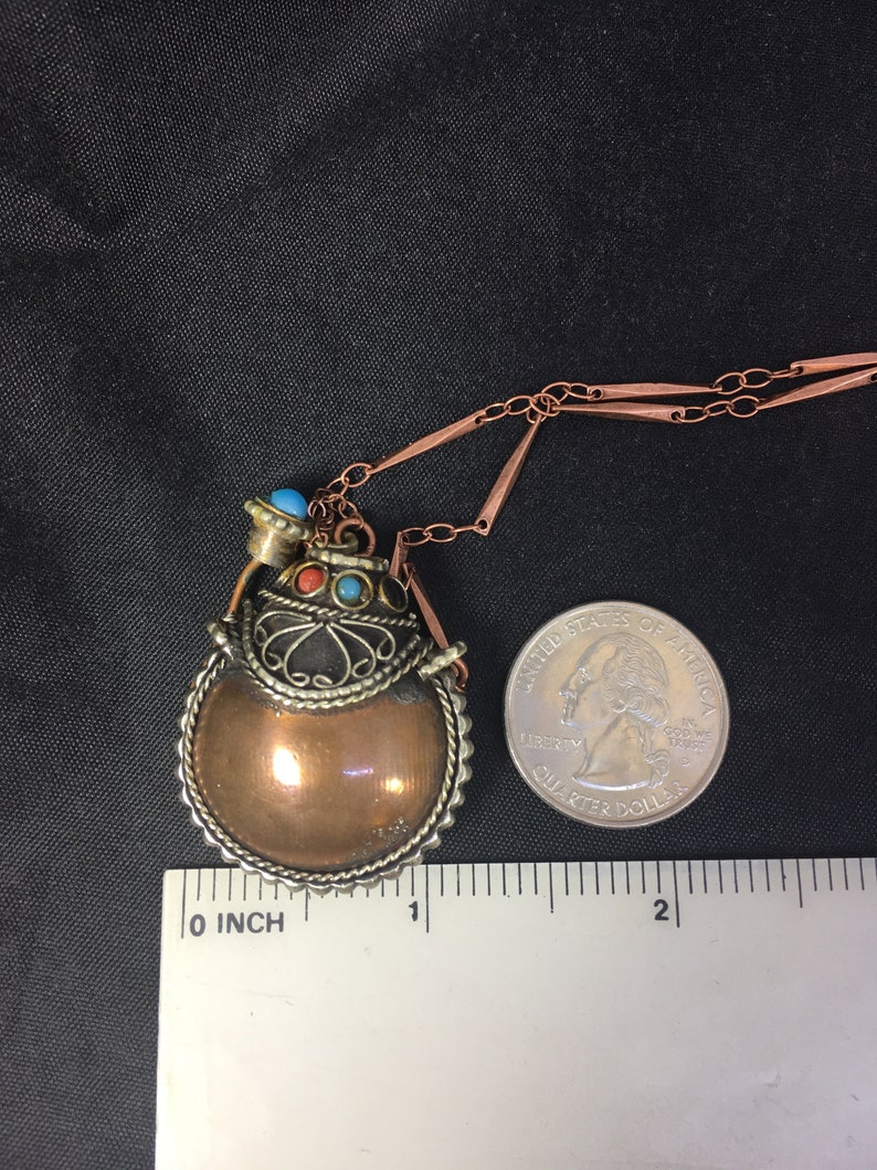 Holds sandashesoilsherbs Snuff necklace Antiqued copper finished snuff bottlecontainerjarvial necklace Spoon Antiqued copper chain