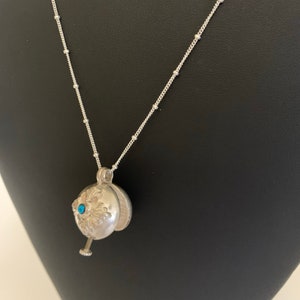 Petite Sterling silver locket hand made in Nepal on Sterling silver chain with lobster clasp, tiny blue stone, lightweight pendant necklace image 4