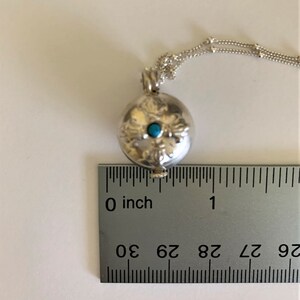 Petite Sterling silver locket hand made in Nepal on Sterling silver chain with lobster clasp, tiny blue stone, lightweight pendant necklace image 9