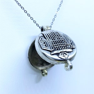 Nepali prayer box container necklace, Silver metal locket, Holds prayers, trinkets, stones, wishes, ash, herb, stash, Unique pendant designs