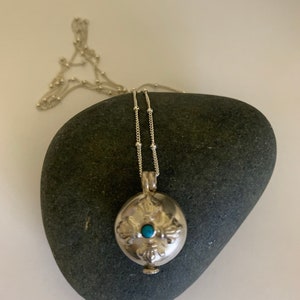 Petite Sterling silver locket hand made in Nepal on Sterling silver chain with lobster clasp, tiny blue stone, lightweight pendant necklace image 7