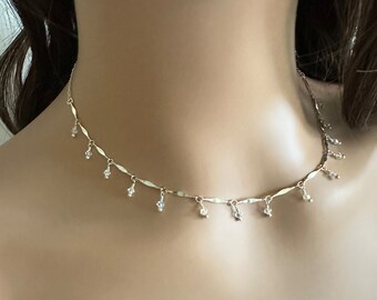 Austrian crystal and Sterling silver chain necklace, 1 1/2" extender chain, Lobster clasp, Choice of lengths, Elegant sparkly choker, Gift