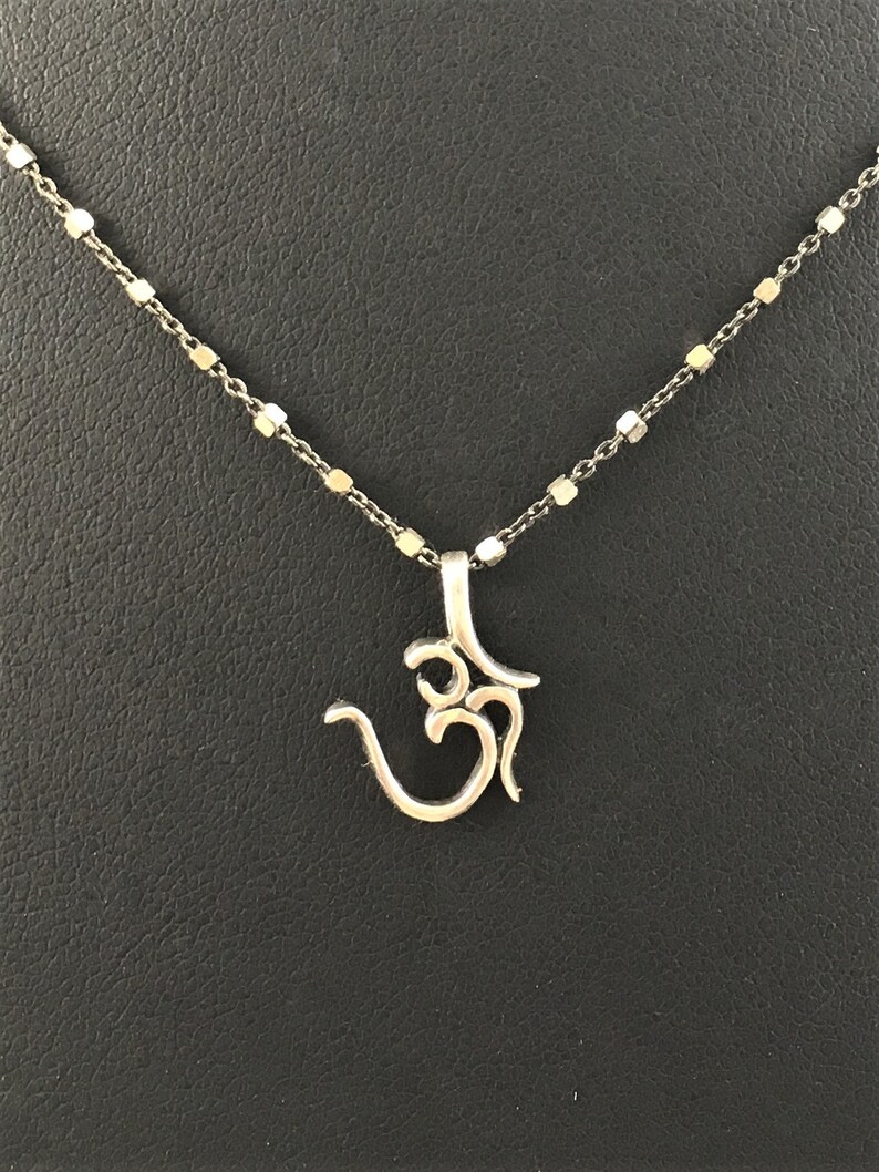 lobster clasp Silver necklace antiqued and shiny Sterling silver chain Sterling silver OM pendant necklace Yogi necklace OM necklace