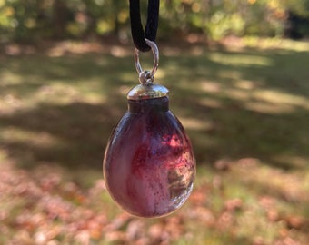 Teardrop Pendant, White Red Purple Necklace, Pendant with Cord, Handmade Jewelry, Artisanal Resin Pendant