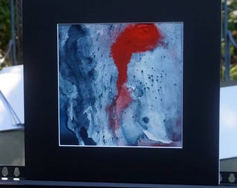 Blue Red Abstract Painting, Abstract Watercolor Art, Square Wall Art, Contemporary Red Blue Small Painting