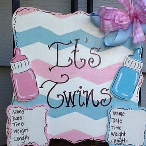 Twins hospital sign, twins door sign, newborn sign, baby hospital sign, baby announcement sign, twins announcement sign, newborn door sign image 1