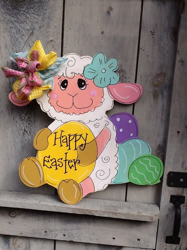 Easter sign easter lamb sign Easter lamb door hanger lamb door sign spring lamb door hanger Easter egg door sign easter door hanger
