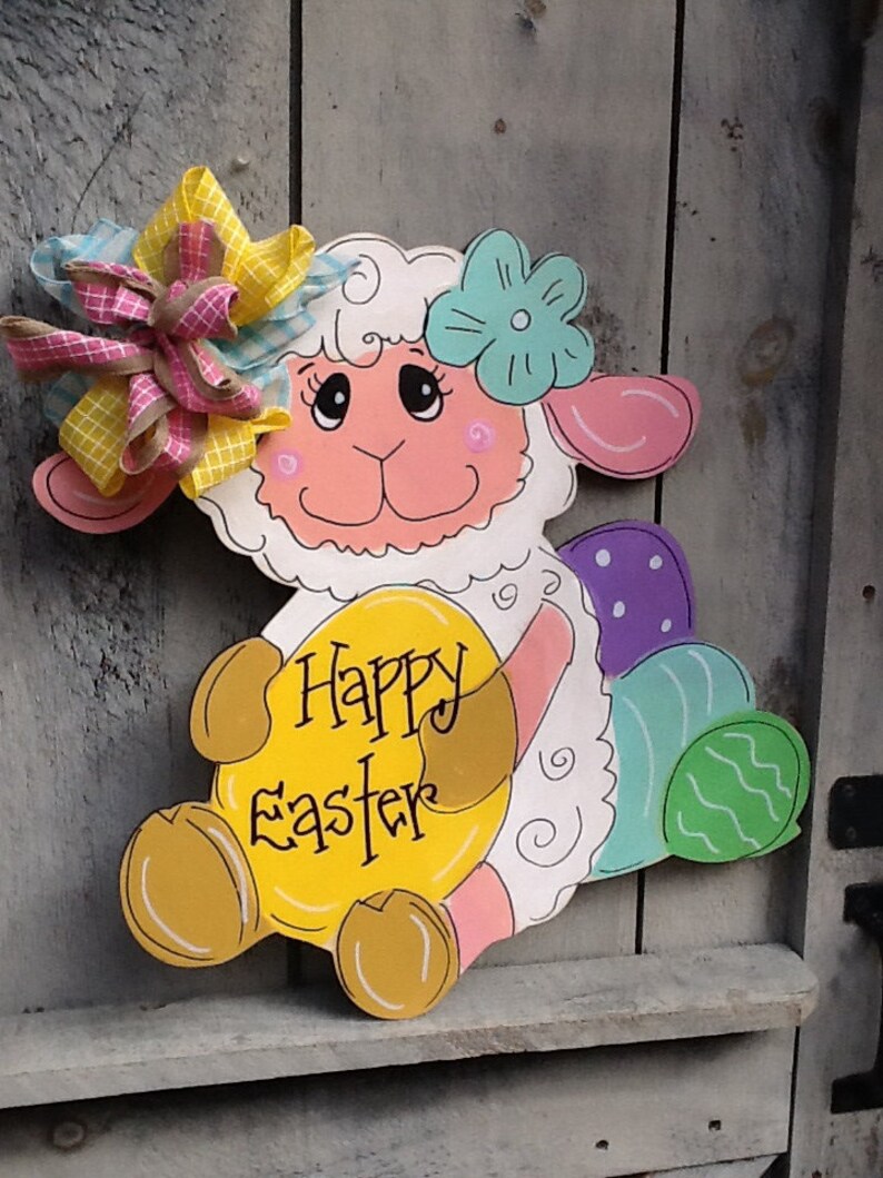 Easter sign easter lamb sign Easter lamb door hanger lamb door sign spring lamb door hanger Easter egg door sign easter door hanger
