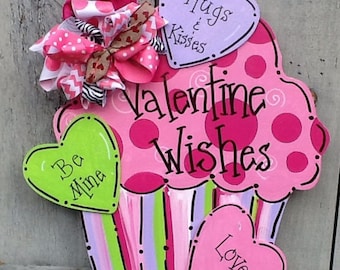 Valentines door hanger, valentines sign, cupcake sign, cupcake door hanger