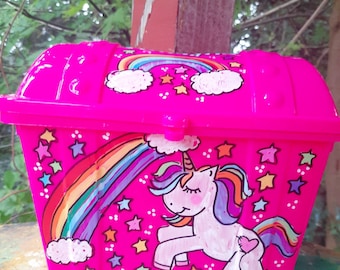 Reward box, treasure chest, school reward box, unicorn reward box,  teacher reward box, kids toy box, rainbow box unicorn treasure box