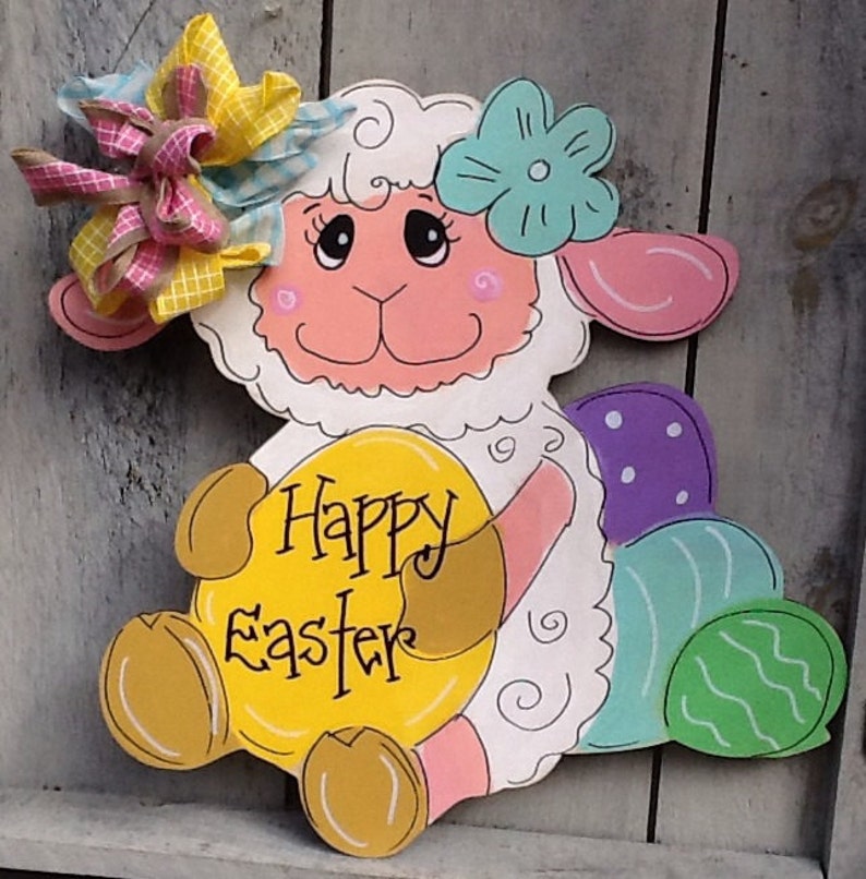 Easter sign easter lamb sign Easter lamb door hanger lamb door sign spring lamb door hanger Easter egg door sign easter door hanger
