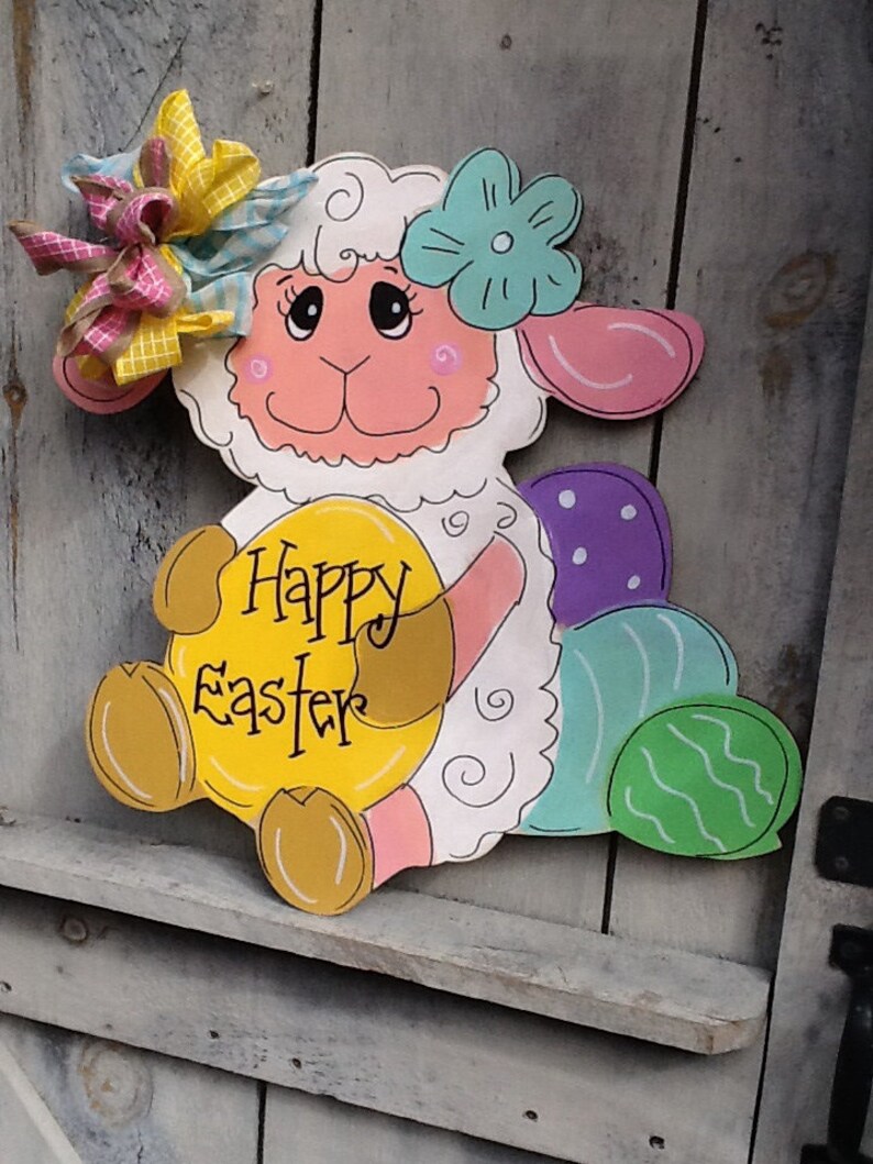 Easter sign easter lamb sign Easter lamb door hanger lamb door sign spring lamb door hanger Easter egg door sign easter door hanger