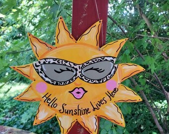 Sunshine summer door hanger, sun door hanger, sun door sign, let the sunshine sign, hello sunshine sign, summer sign, summer door sign