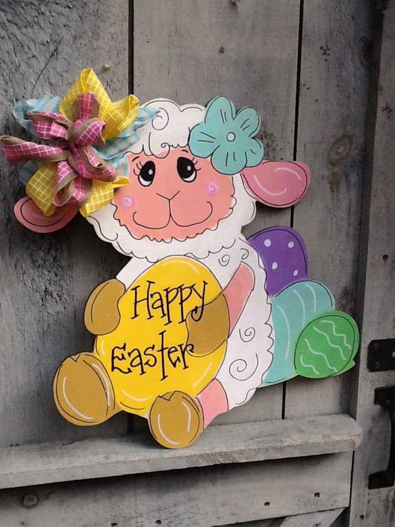 Easter sign easter lamb sign Easter lamb door hanger lamb door sign spring lamb door hanger Easter egg door sign easter door hanger