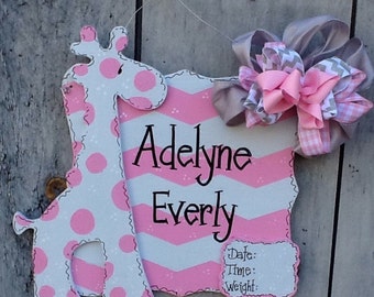 Baby announcement sign, baby hospital door sign, giraffe sign, newborn announcement sign, newborn sign, nursery door sign, nursery room sign