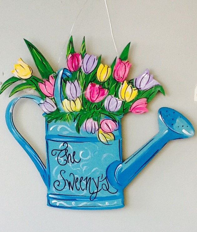 Spring Door Hanger Spring Door Sign Watering Can Door Etsy