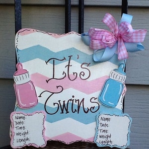 Twins hospital sign, twins door sign, newborn sign, baby hospital sign, baby announcement sign, twins announcement sign, newborn door sign