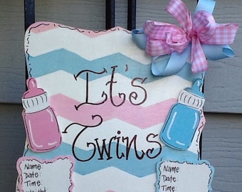 Twins hospital sign, twins door sign, newborn sign, baby hospital sign, baby announcement sign, twins announcement sign, newborn door sign