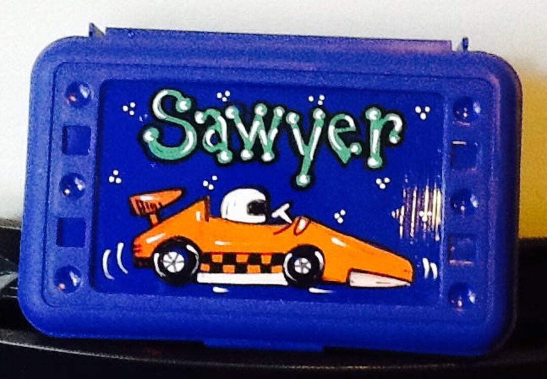 Personalized Boys Pencil Box, Race Car Pencil Box, Race Car School Box, Car Art Box, Boys School