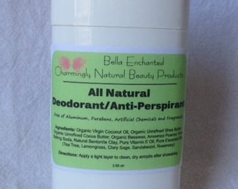All Natural Deodorant / AntiPerspirant - Contains Healing Clay, Free of Aluminum, Parabens, Artificial Chemicals and Fragrances