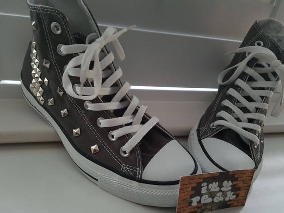 Personnalisé gris clouté converse Salut tops Personnalisé gris clouté clouté clouté converse Salut tops b4180e