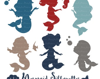 Professional Mermaid Silhouettes Clipart in Americana - red and blue Mermaids, Mermaid Clipart, Mermaid Vectors