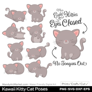 Professional Cute Cat Clipart in Warm Taupe PNG & EPS Vector Formats Includes 32 Cute Kitten Digital Art Pose Variations image 4
