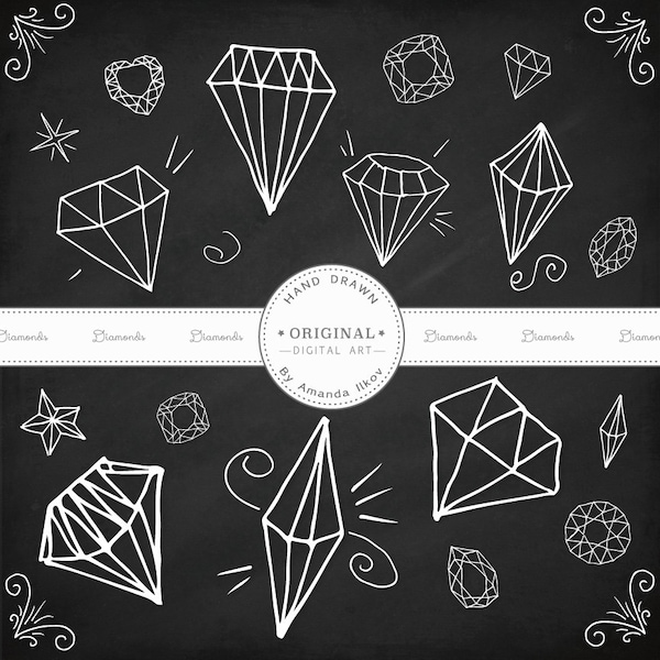 Premium Hand Drawn Diamond Clip Art, Diamond Vectors - Red Diamonds, Diamonds Clip Art, Diamonds Clipart, Gem Clipart, Gemstones Clip Art