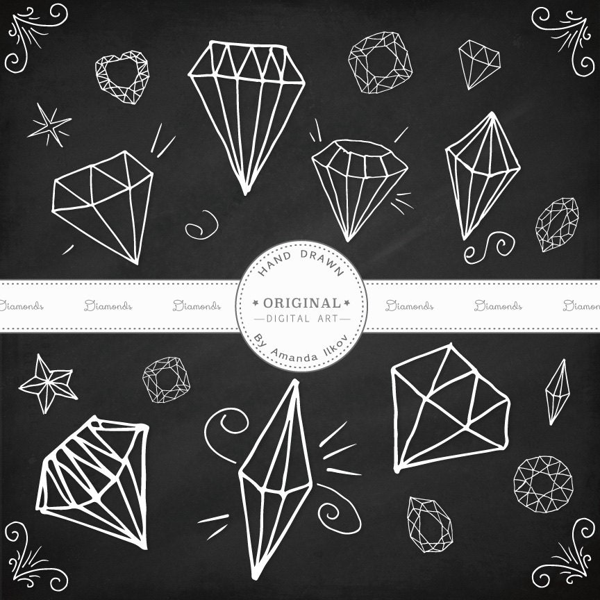 Premium Hand Drawn Diamond Clip Art Diamond Vectors Red | Etsy