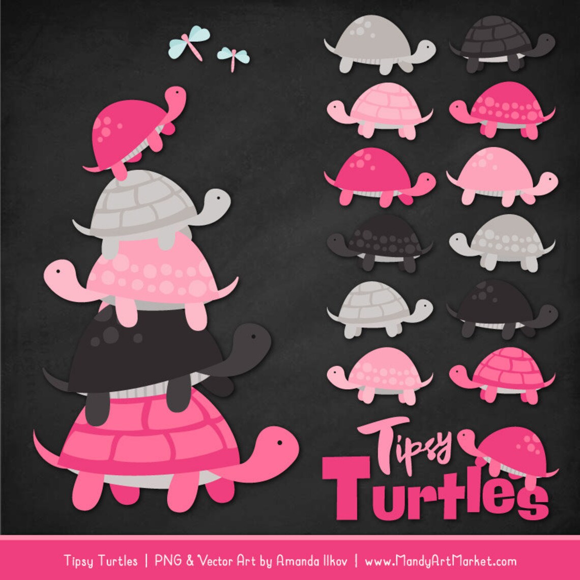 Professional Turtle Stack Clipart in Hot Pink - Turtle Clipart, Turtle ...