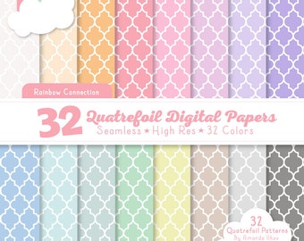 32 Professional Pastel Quatrefoil Digital Papers - Quatrefoil Patterns, Seamless Quatrefoil Pattern, Vector Quatrefoil Patterns