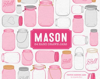 Professional Mason Jar Clipart in Hot Pink  - Mason Jar Clipart, Glass Jar Clipart, Preserve Jar, Jam Jars, Mason Jars