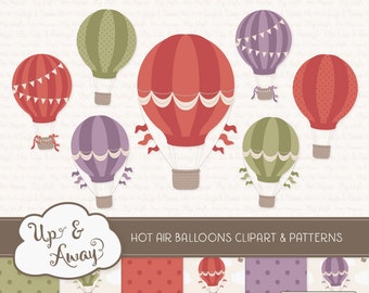 Autumn Hot Air Balloons Clipart with Digital Papers - fall hot air balloons clipart, hot air balloons vectors