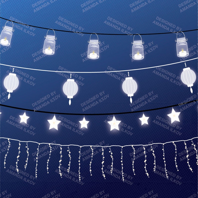 Premium Patio Light Clip Art, Light Strings Clip Art, String Lights Clipart, Wedding Embellishments, Wedding Lights, Lantern Cli image 2