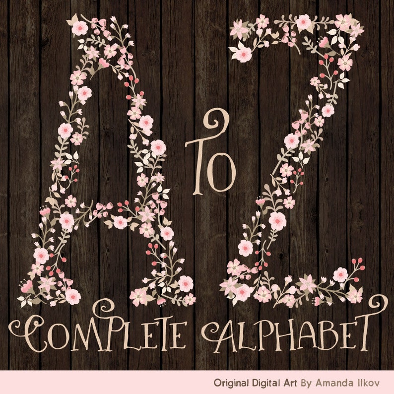 Professional Floral Alphabet Clipart & Vectors Soft Pink Floral Monogram, Floral Alphabet Clip Art, Floral Letters, Wedding Clipart image 2