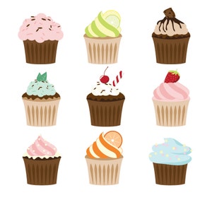 Premium Cupcakes Clipart, Cupcake Clipart, Cupcakes Vector for Parties, Wedding Invitations, Wall Art, Scrapbooks - 9 Digital Cupcake Images