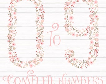 Premium Floral Numbers Clipart & Vectors in Soft Pink - Soft Pink Flower Numbers, Soft Pink Floral Numbers, Vector Floral Numbers