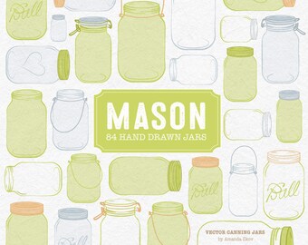 Professional Mason Jar Clipart in Bamboo Green  - Mason Jar Clipart, Glass Jar Clipart, Preserve Jar, Jam Jars, Mason Jars
